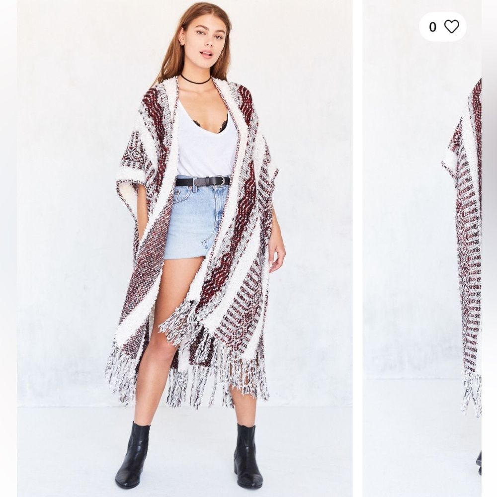 Ecote Urban Outfitters Textured Red White Stripe Sweater Poncho Shawl SZ OS